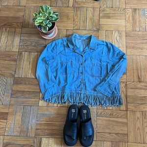 VINTAGE DENIM FRINGE CROPPED JACKET